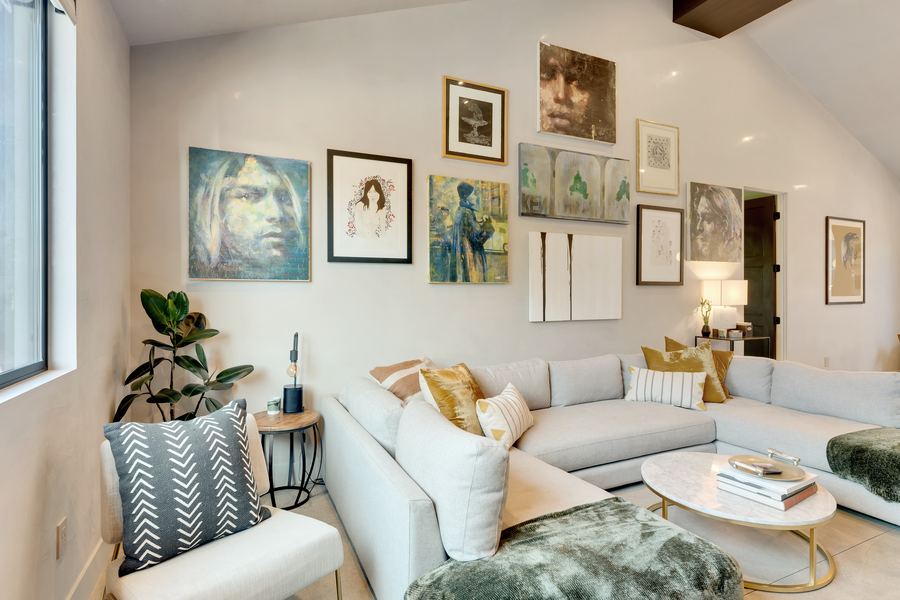 Custom living room remodel with gallery wall Manhattan Beach